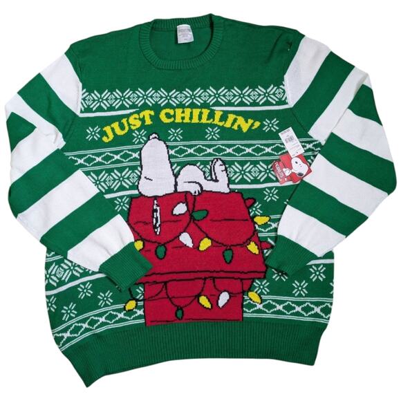 NEW Peanuts Snoopy Just Chillin Christmas Sweater XXL 2X Charlie Brown Lights - Picture 1 of 9